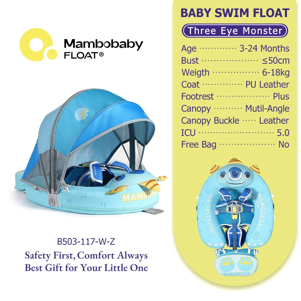 Mambobaby Float Cool 4-position Sunshade Safe Air-Free Core Baby Swimming Ring Toddler Pool Float Infant Swim Circle Water Ring
