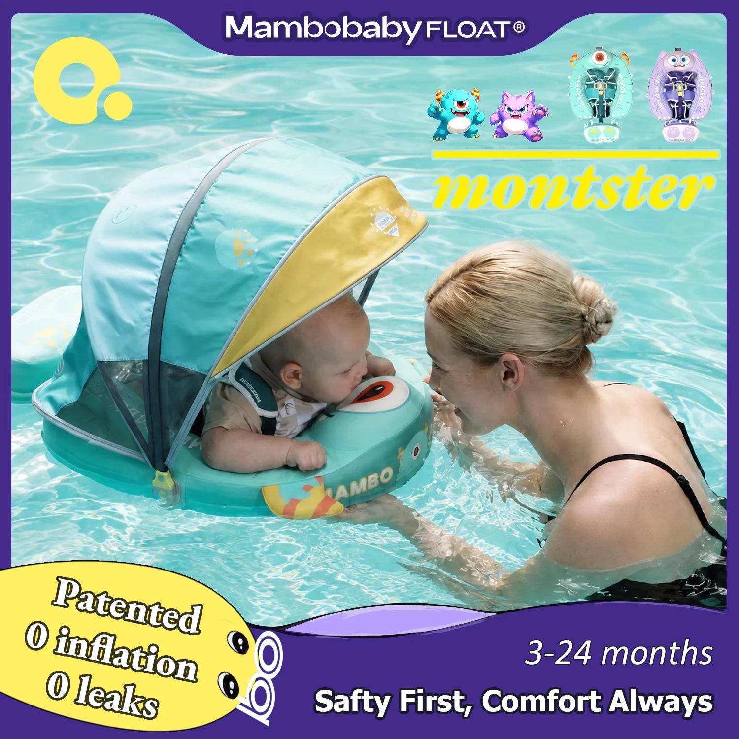 Mambobaby Float Cool 4-position Sunshade Safe Air-Free Core Baby Swimming Ring Toddler Pool Float Infant Swim Circle Water Ring