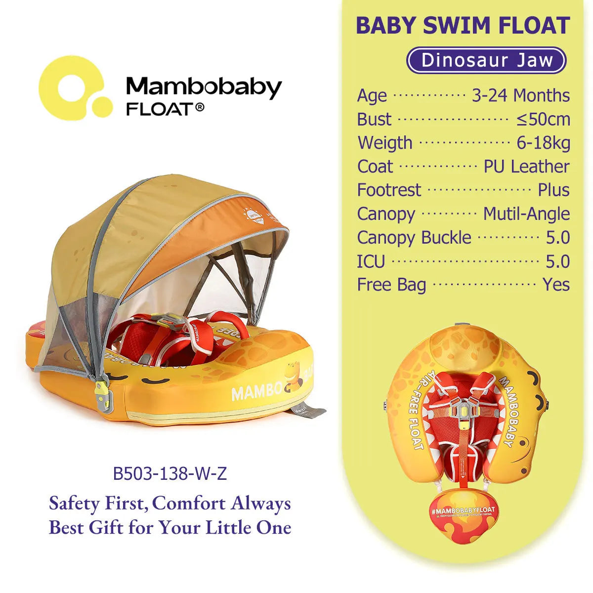 Mambobaby Float Cool 4-position Sunshade Safe Air-Free Core Baby Swimming Ring Toddler Pool Float Infant Swim Circle Water Ring