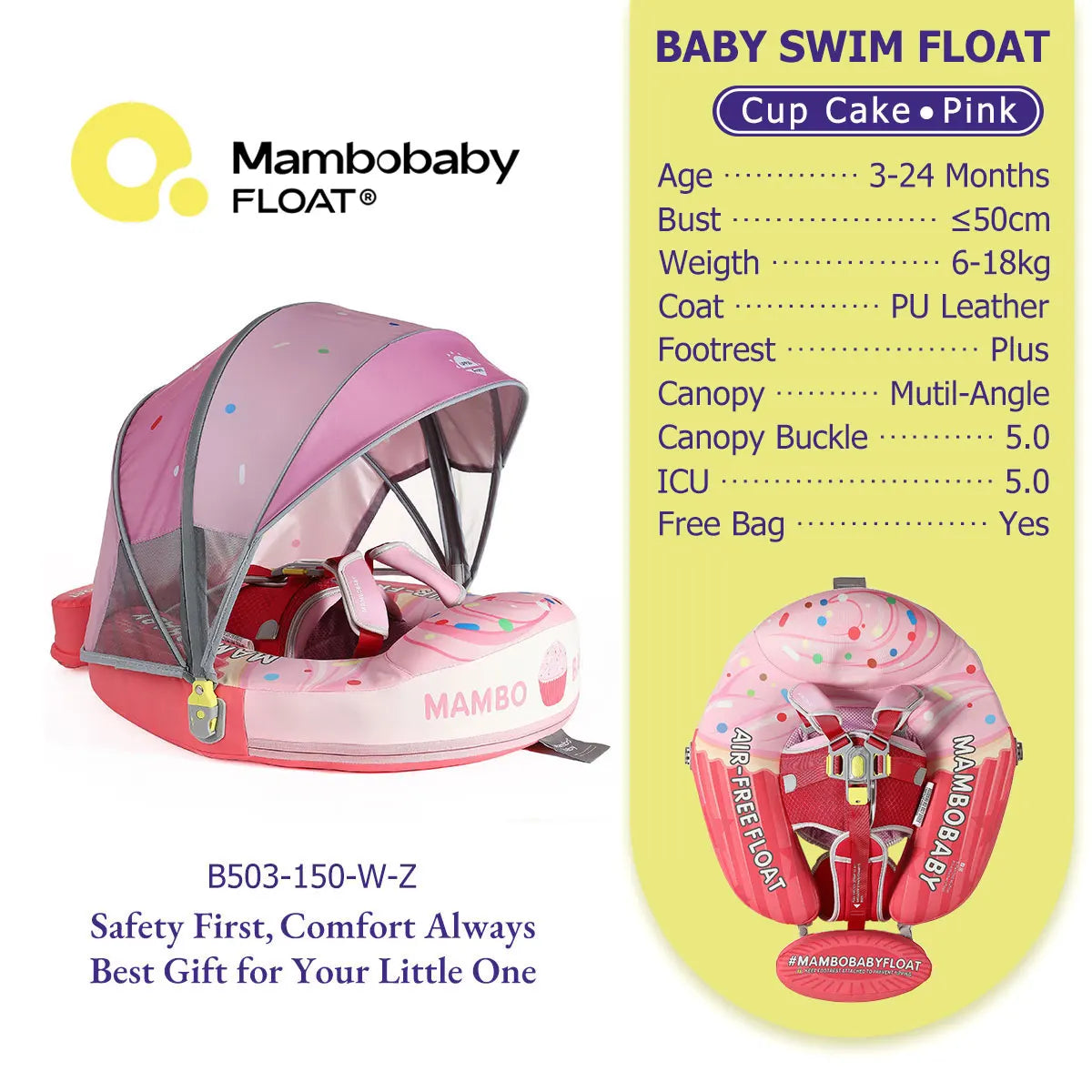 Mambobaby Float Cool 4-position Sunshade Safe Air-Free Core Baby Swimming Ring Toddler Pool Float Infant Swim Circle Water Ring