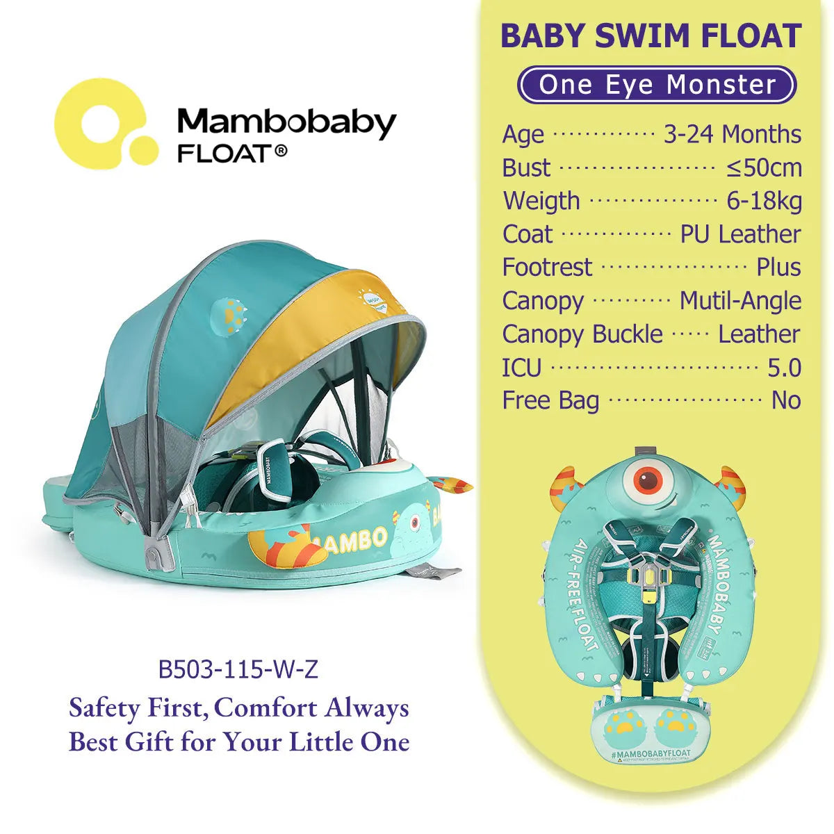 Mambobaby Float Cool 4-position Sunshade Safe Air-Free Core Baby Swimming Ring Toddler Pool Float Infant Swim Circle Water Ring