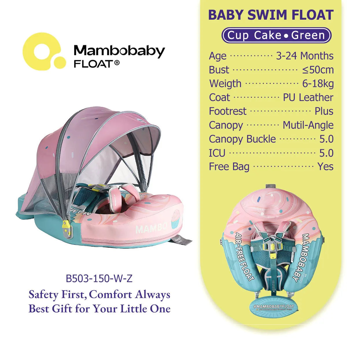 Mambobaby Float Cool 4-position Sunshade Safe Air-Free Core Baby Swimming Ring Toddler Pool Float Infant Swim Circle Water Ring